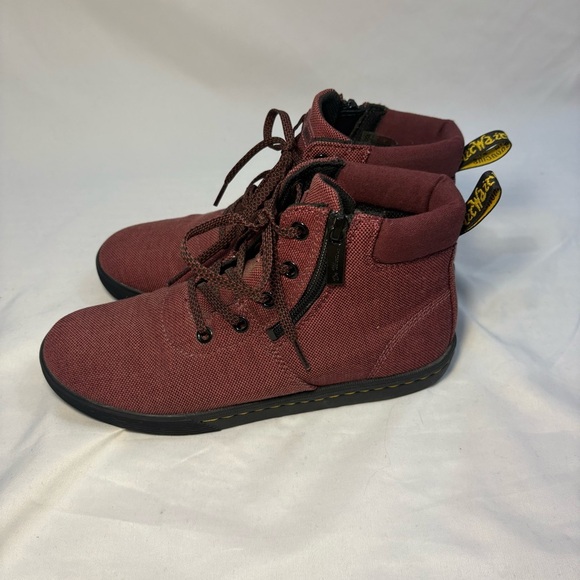 Dr. Martens Shoes - Dr. Martens Maegley Canvas High Top Sneakers Lace Up Side Zip Cherry Red Women 6